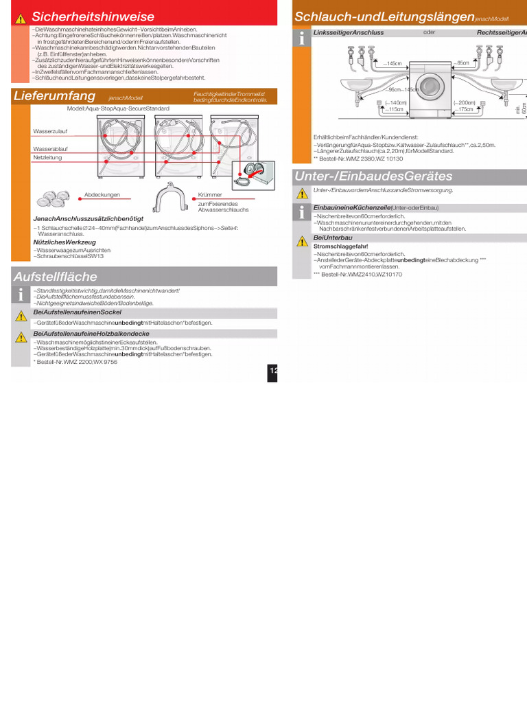 Bedienungsanleitung Siemens WS12X440 (Deutsch - 6 Seiten) | PDF