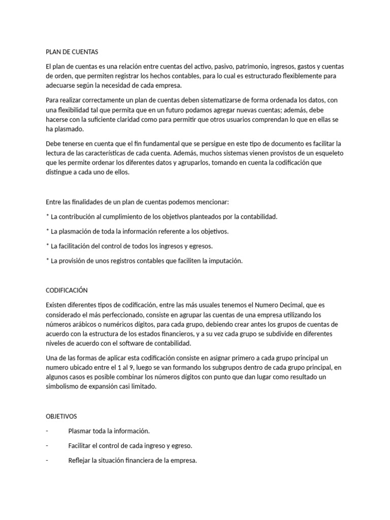 Plan de Cuentas | PDF | Contabilidad | Finanzas y dinero