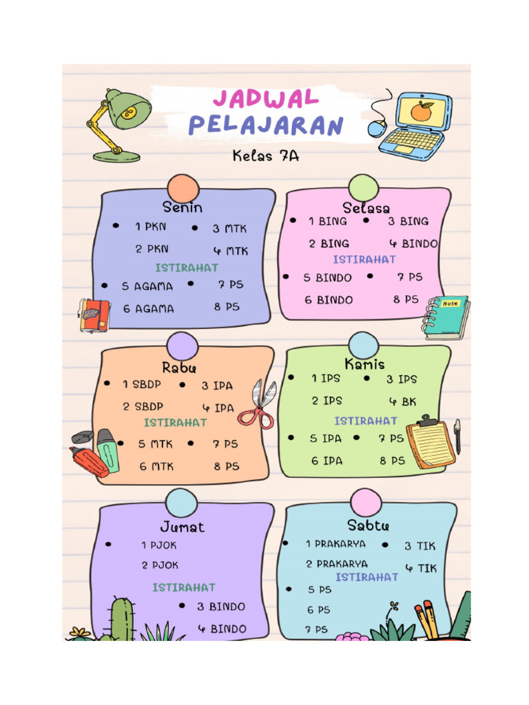 Roster Pelajaran 7 A | PDF