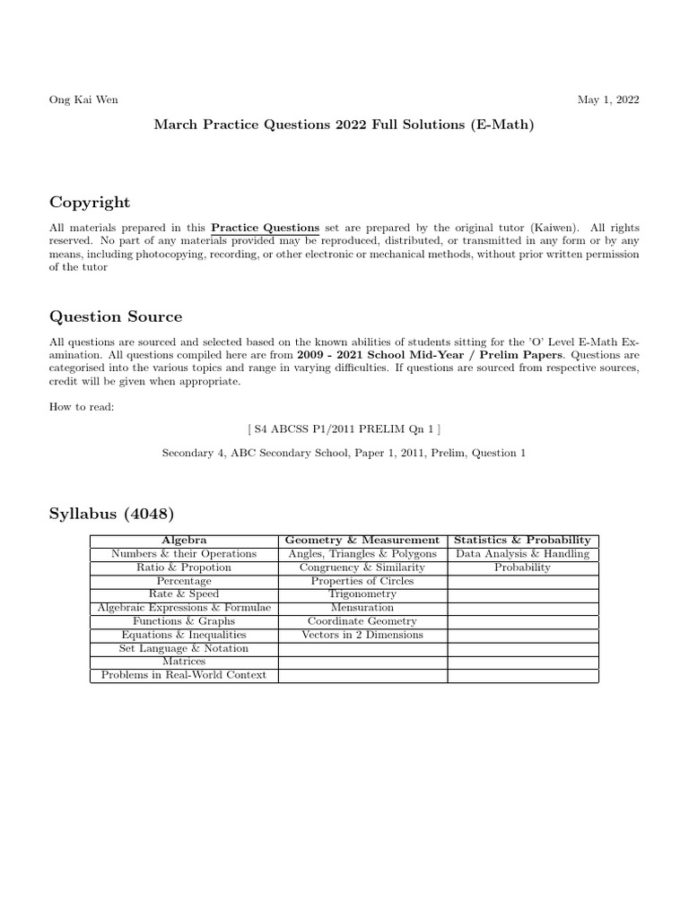 Monthly Questions (March) (E-Math) (Solutions) | PDF