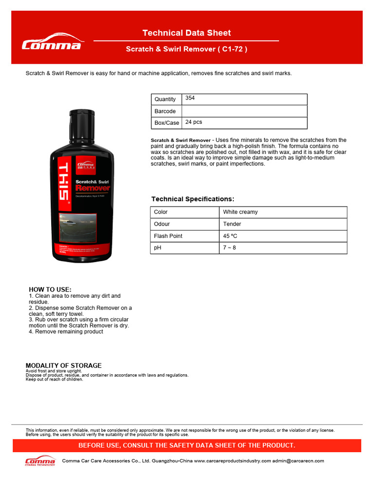 Scratch & Swirl Remover Technical Data Sheet | PDF