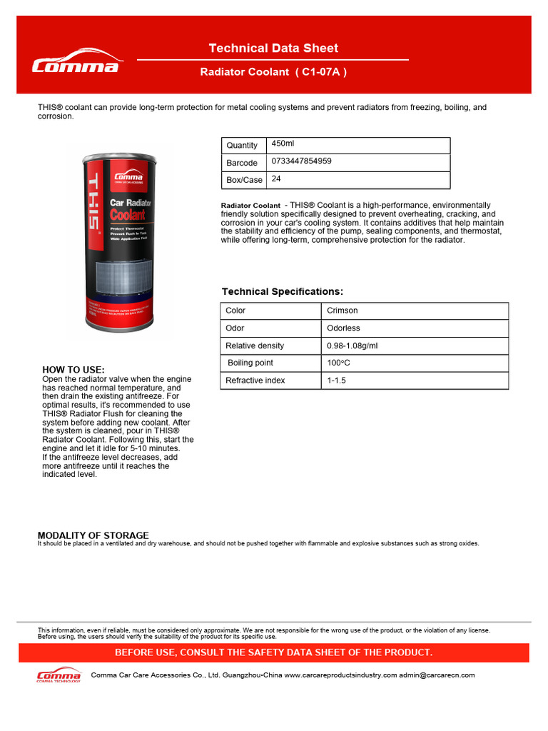 TDS C1-07A Radiator Coolant | PDF | Building Automation ...