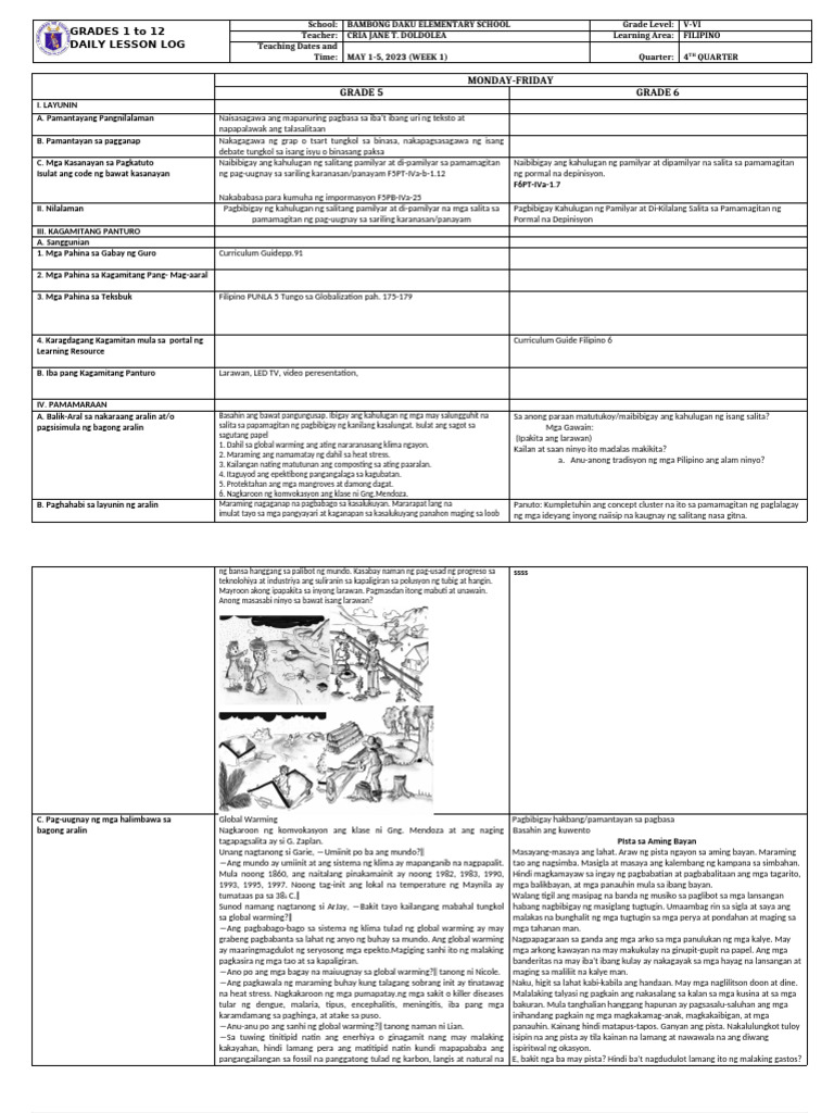 q4 Multi DLL Filipino Week 1 | PDF
