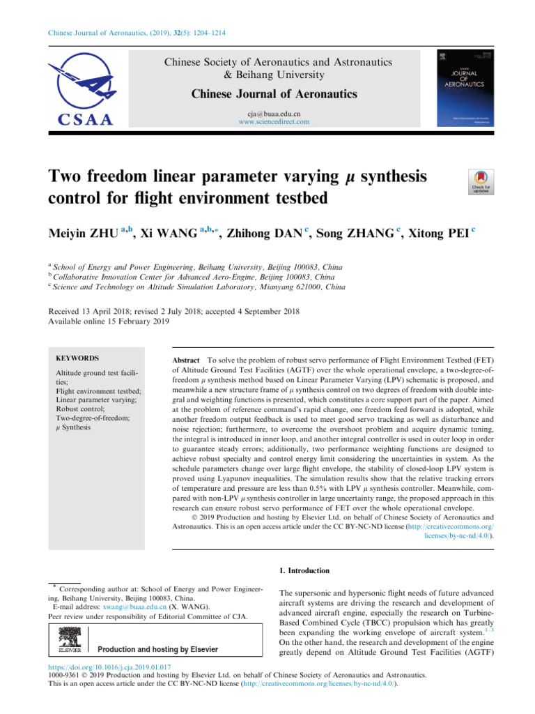 Two Freedom Linear Parameter Varying L Synthesis Control For Flight ...