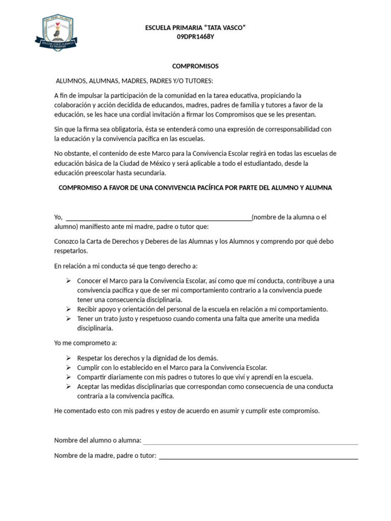 COMPROMISOS para Papás y Reglamento | PDF