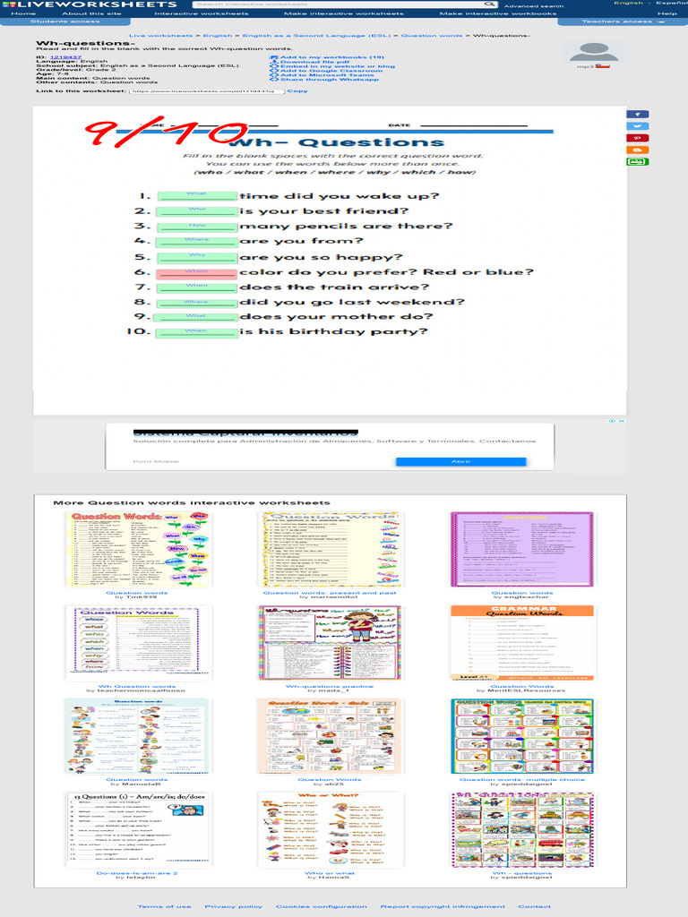 Wh-Questions - Worksheet | PDF
