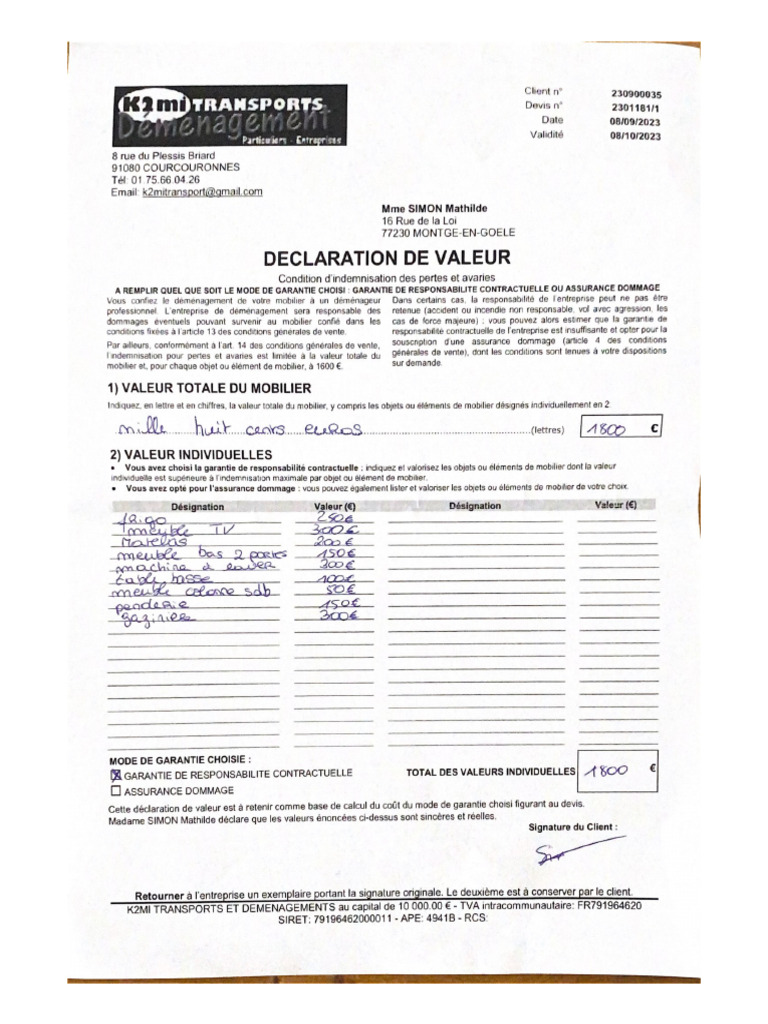Declaration de Valeur | PDF