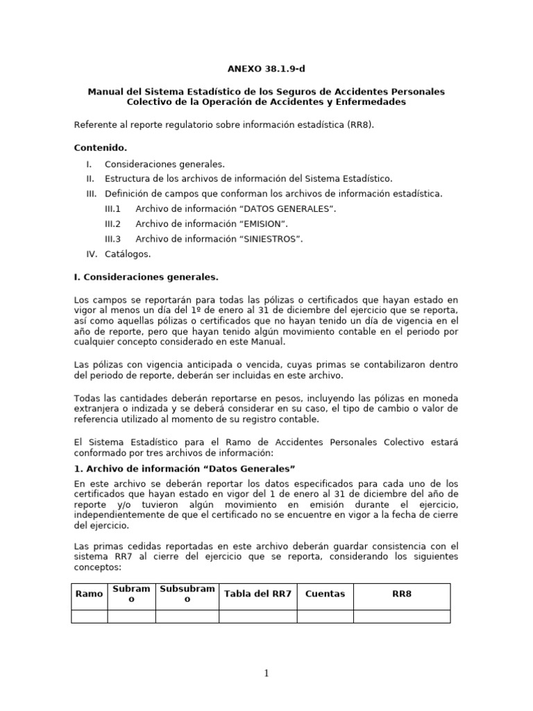 Manual de Reporte Estadístico de Seguros | PDF | Póliza de seguros ...