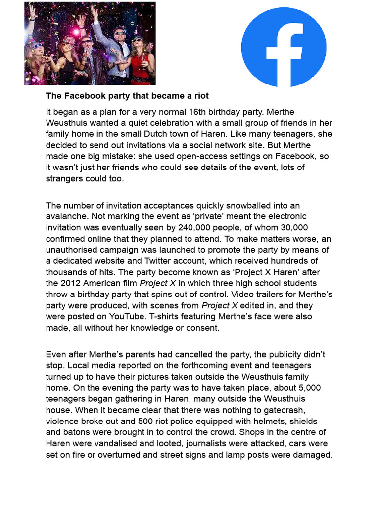 Merthe's 16th Birthday Party Riot | PDF | Facebook | Protest