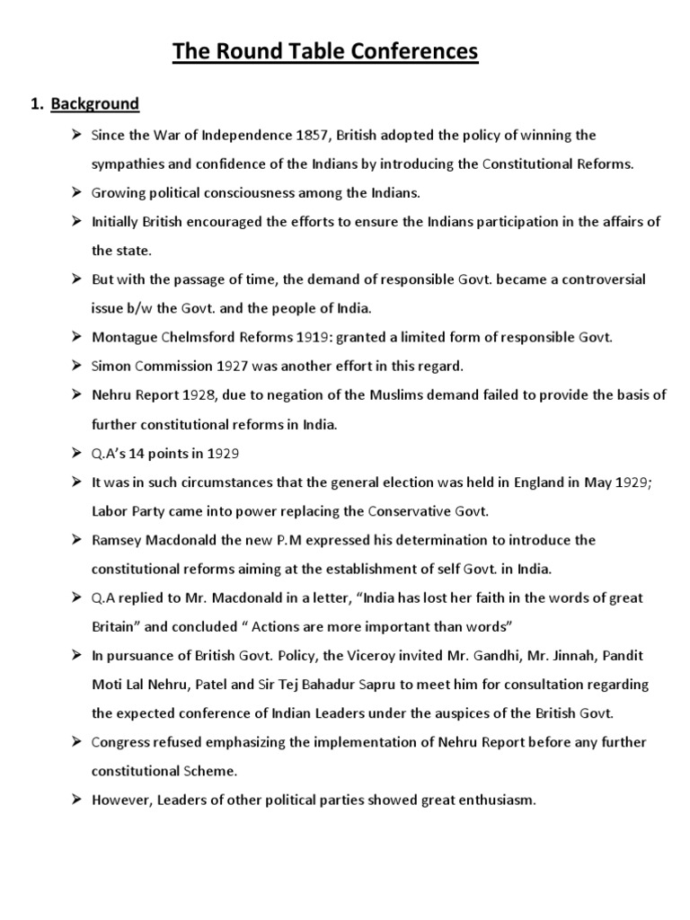 An Analysis of the Three Round Table Conferences Their Goals