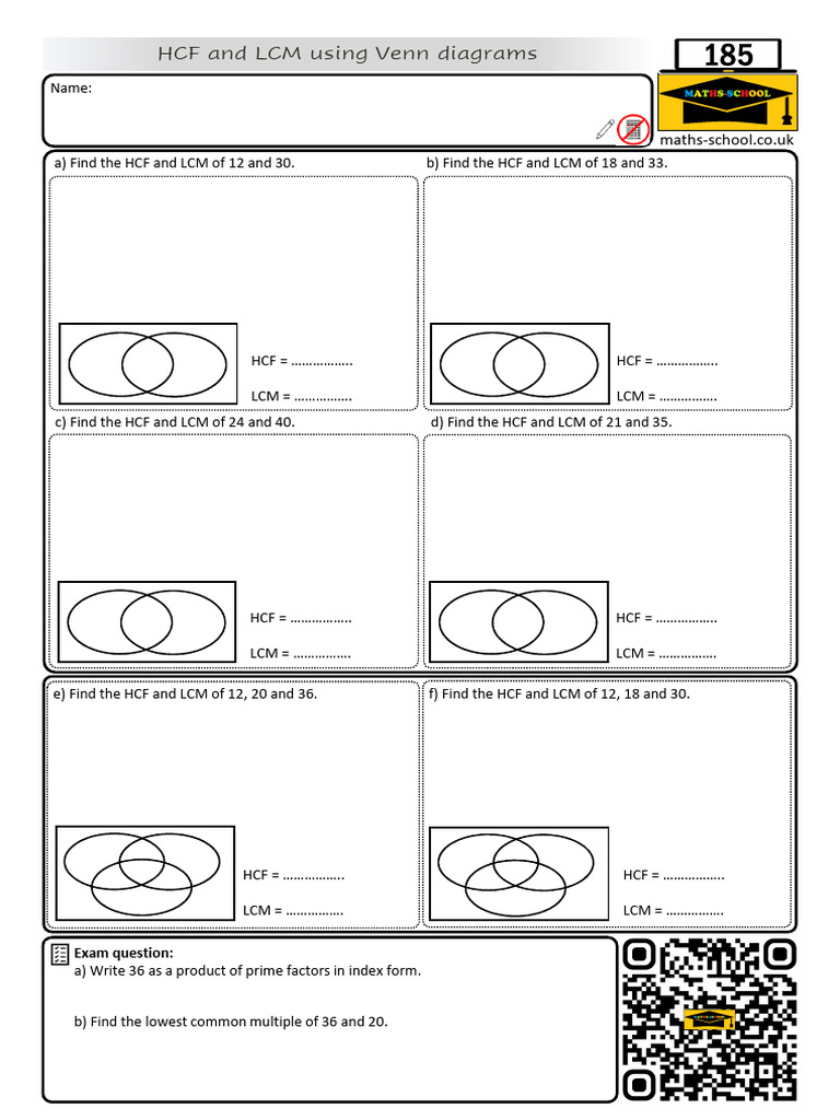 185 HCF and LCM Using Venn Diagrams | PDF