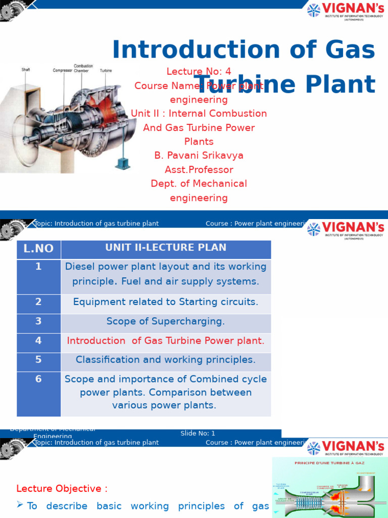 Lecture 4 Introduction Of Gas Turbine Plant Copy Pdf