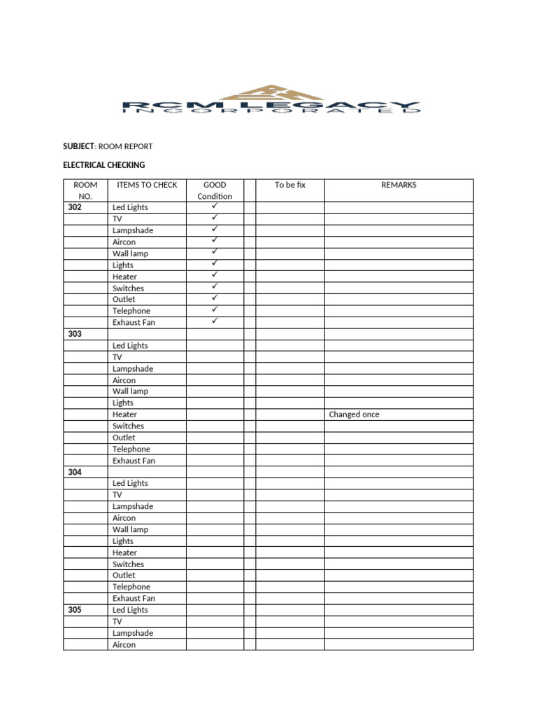 Room Checking Electrical | PDF