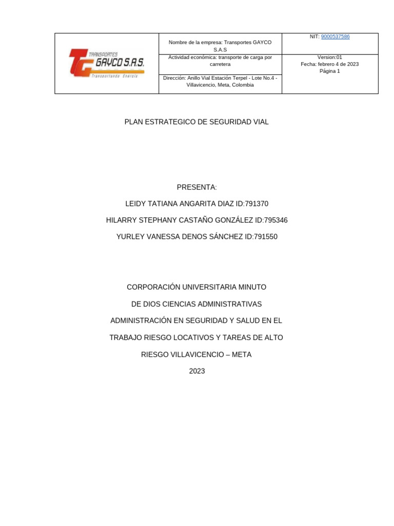 Plan Estrategico de Seguridad Vial | PDF