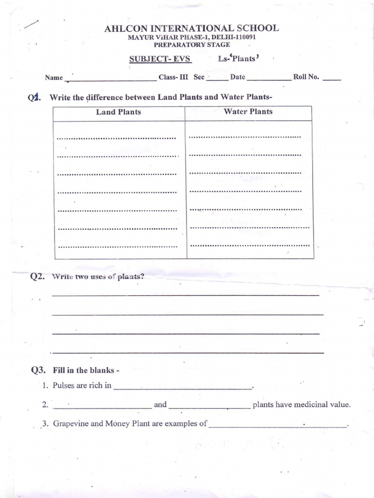 Class 3 Evs Worksheet Pdf