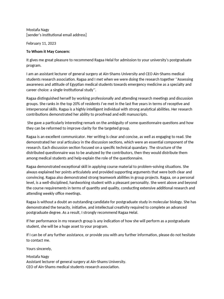 Recommendation Letter A | PDF | Medical School | Self-Improvement