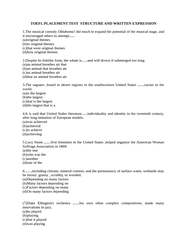 TOEFL Placement Test Structure PDF