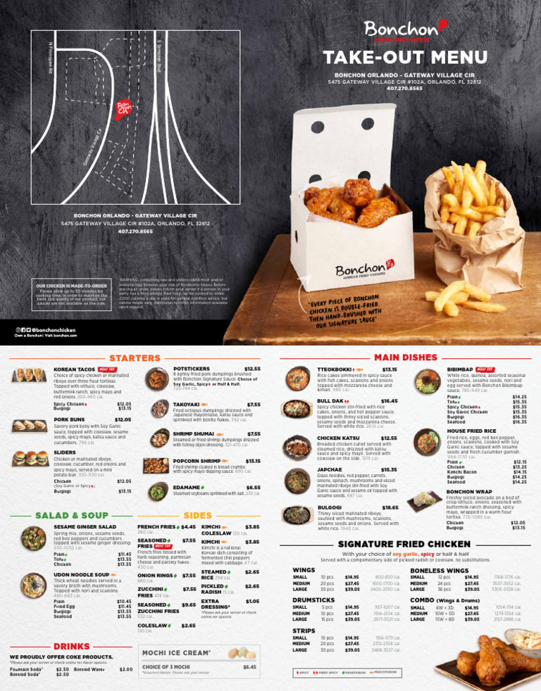 Bonchon Orlando Take-Out Menu | PDF | Food And Drink Preparation ...
