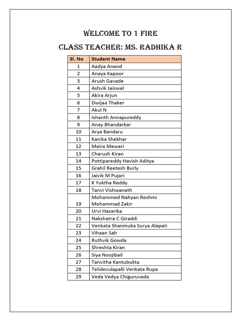 Grade 1 fire student list pdf