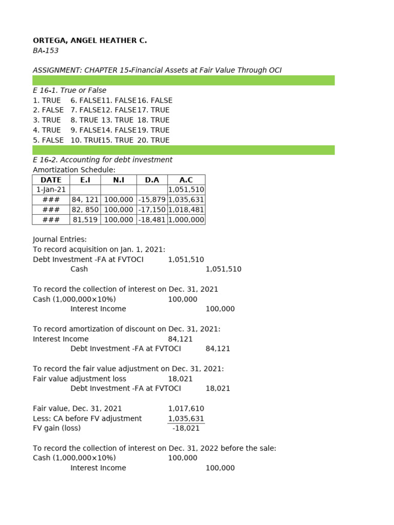 Financial Assets Fair Value Assignment | PDF | Discounting | Debt