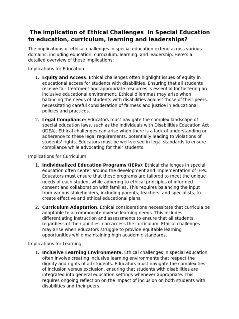 Ethical Challenges in Special Education | PDF | Special Education ...