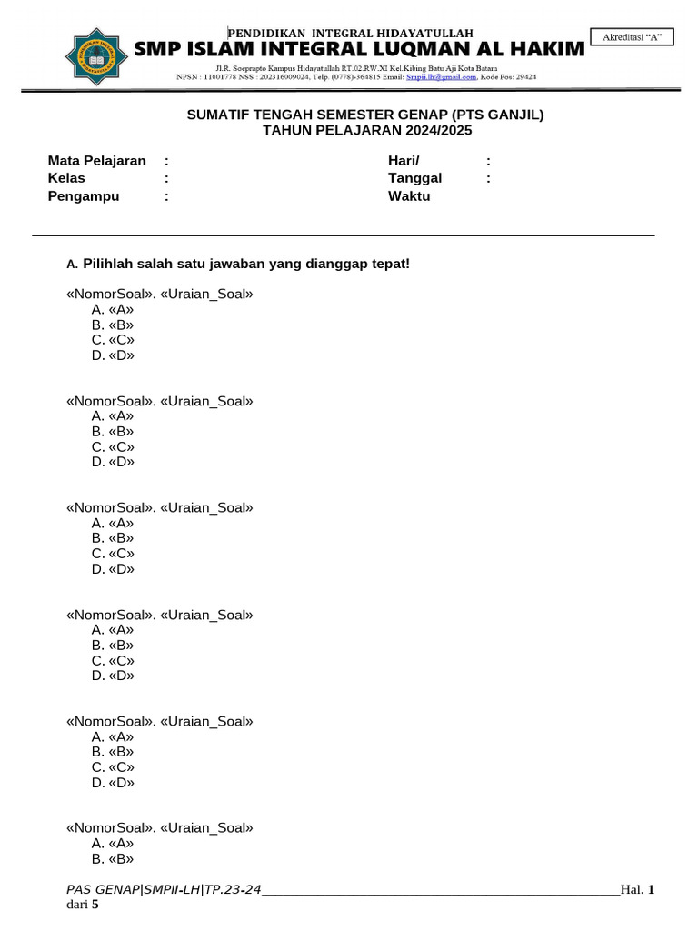 Soal Mata Pelajaran | PDF