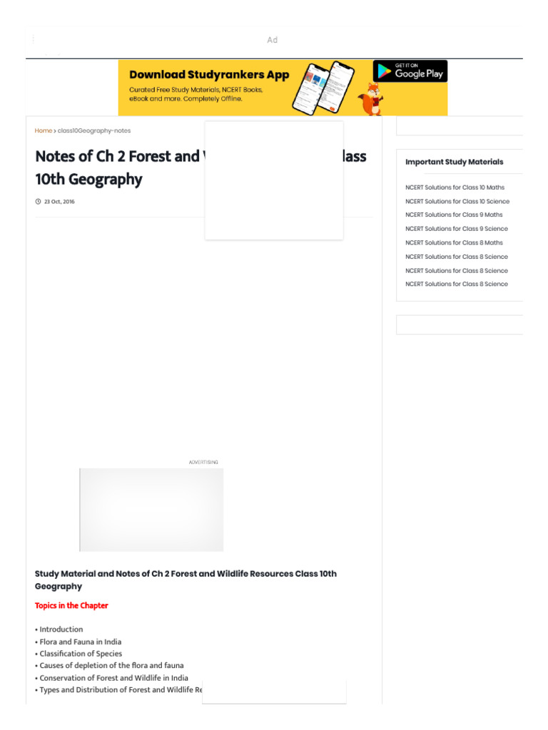 Notes of CH 2 Forest and Wildlife Resources - Class 10th Geography | PDF