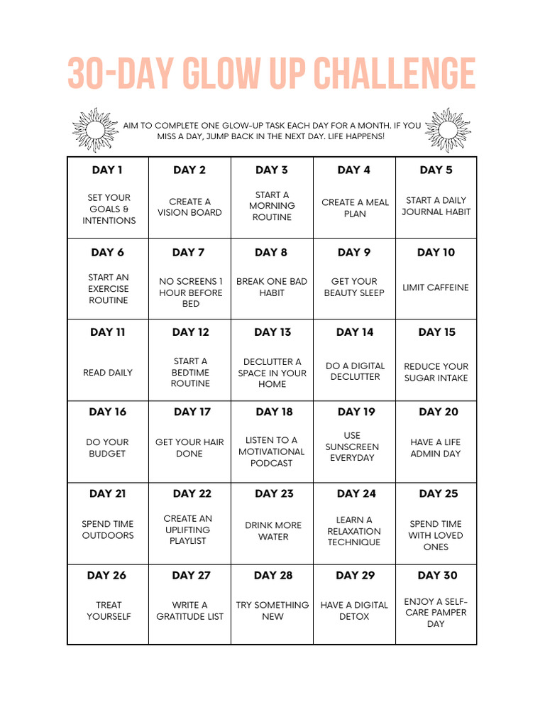 30 Day Glow Up Challenge A4 | PDF