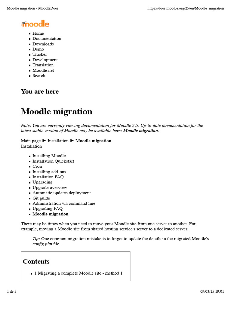 Moodle migration - MoodleDocs | PDF
