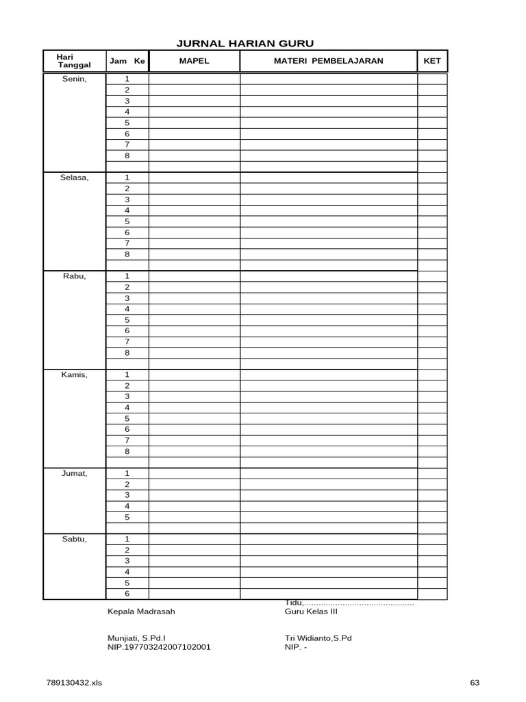 27 Format Jurnal Harian Guru Pdf