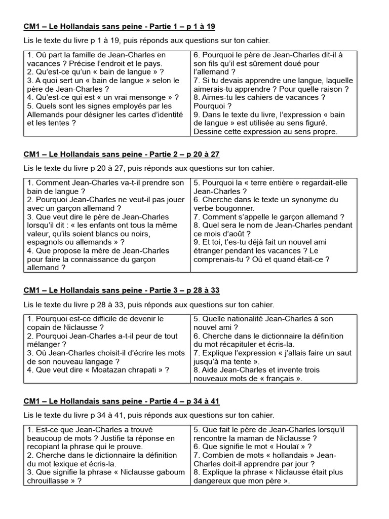 Questionnaire CM Le Hollandais Sans Peine | PDF