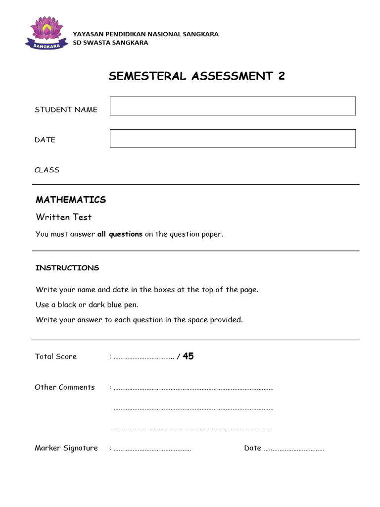 Math Primary 2 Sa2 With Key Answer | PDF