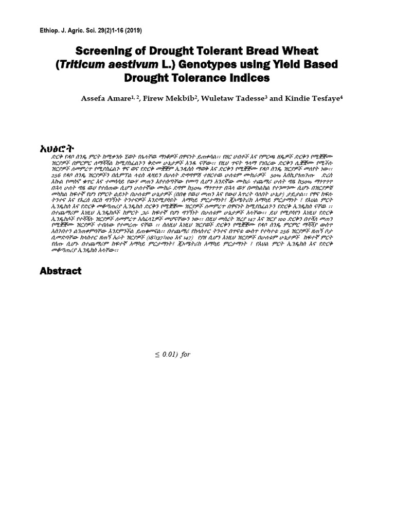 Drought Tolerant Wheat Genotypes Analysis | PDF | Wheat | Wellness