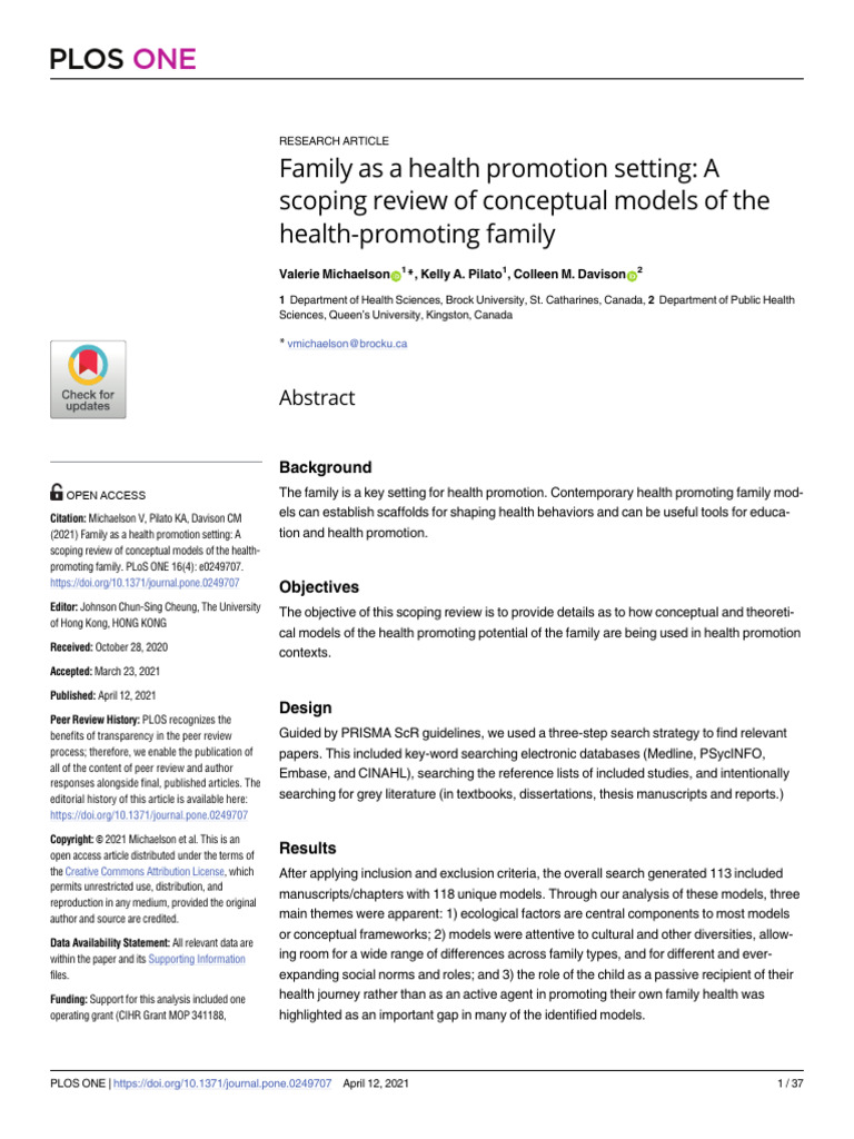 Family As A Health Promotion Setting | PDF