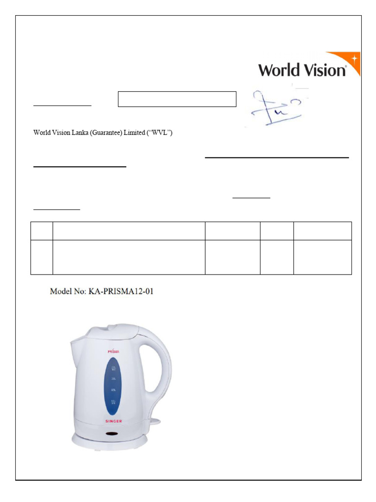 RFQ for Singer Electric Jug Kettle 1.2L, 900W KAPRISMA1201 PDF