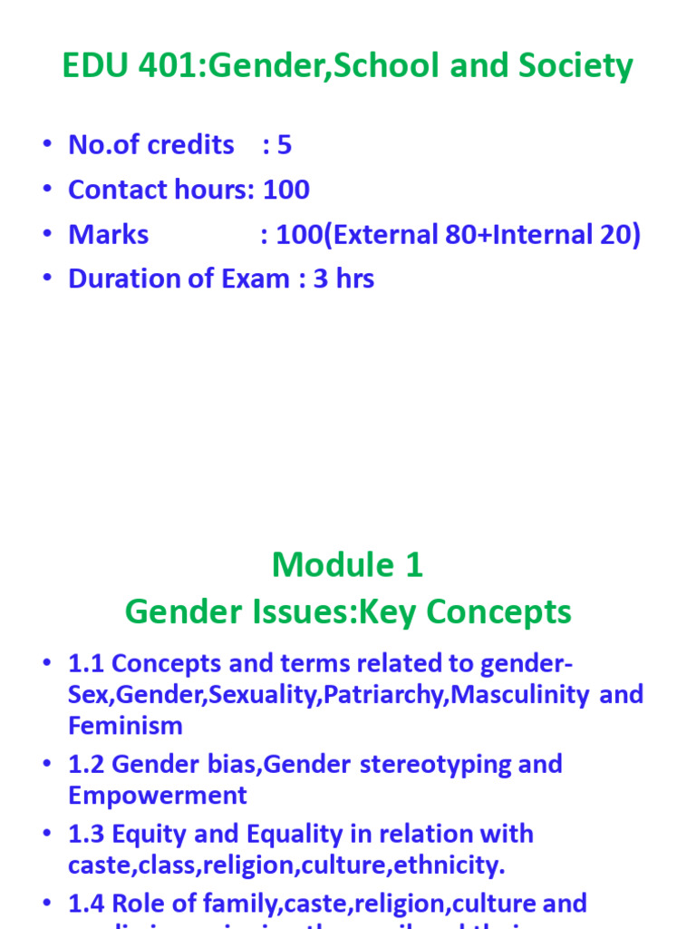 EDU 401:gender, School and Society | PDF