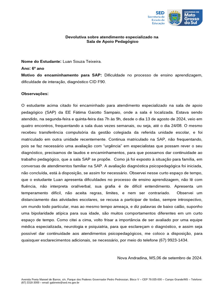 Relatório Devolutiva Luan Sap Pdf