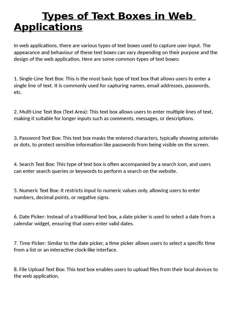 TextBoxes in Web Applications | PDF