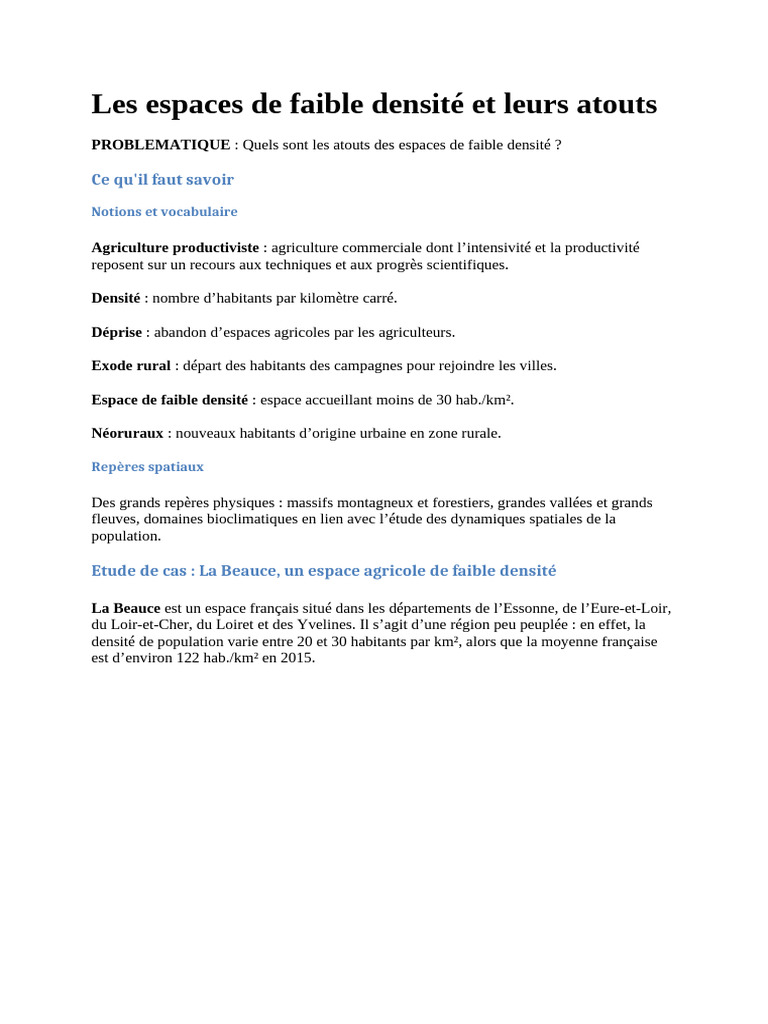 Les Espaces de Faible Densité Et Leurs Atouts 2 | PDF | Zone rurale ...
