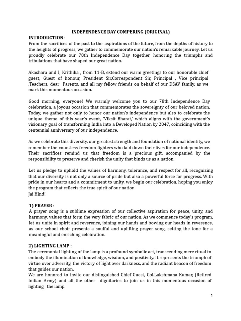 Independence Day Compering (Original) | PDF