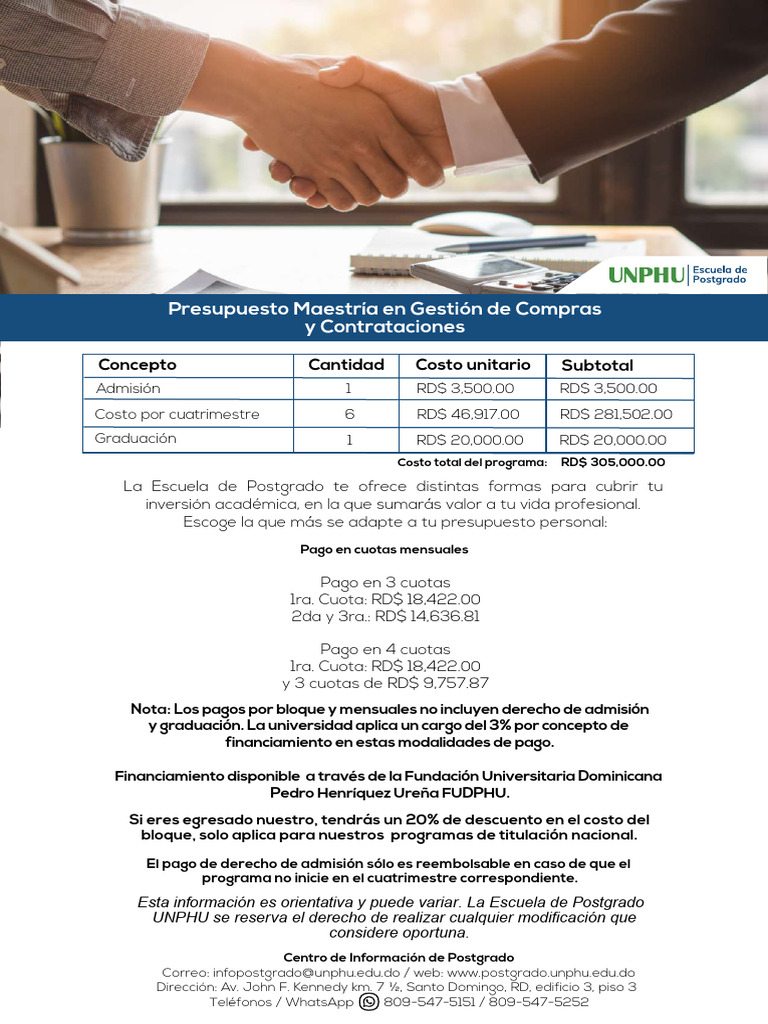 Presupuesto Maestría en Gestión de Compras y Contrataciones | PDF