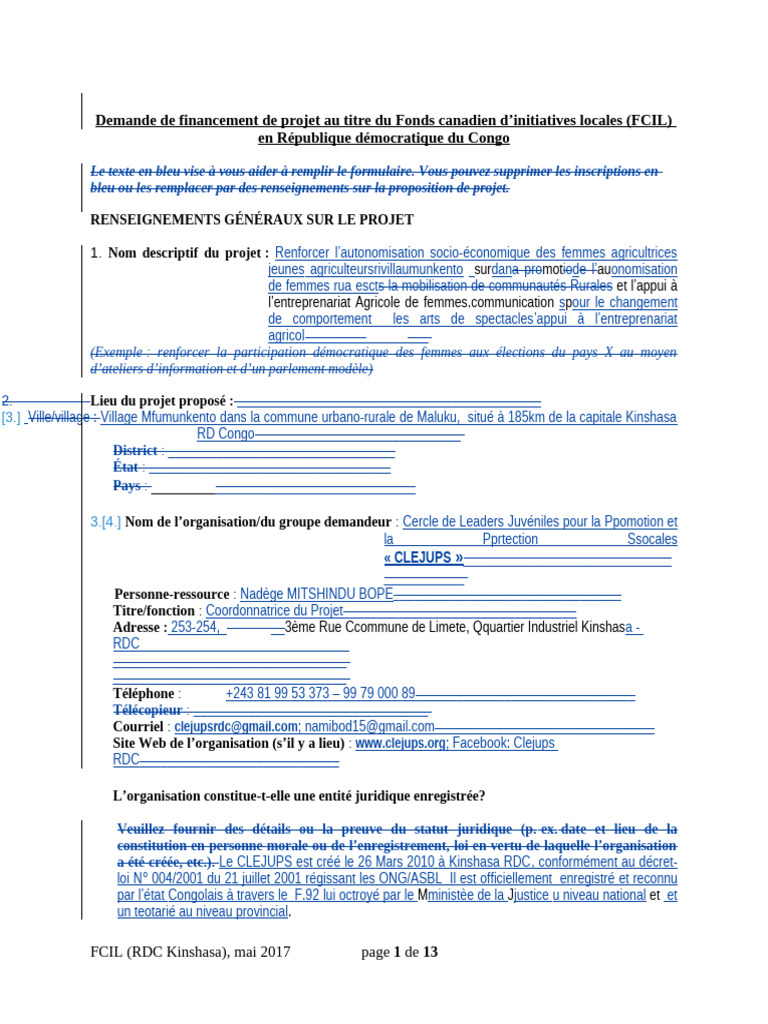 Demande de financement FCIL RDC 2023 | PDF | République démocratique du ...