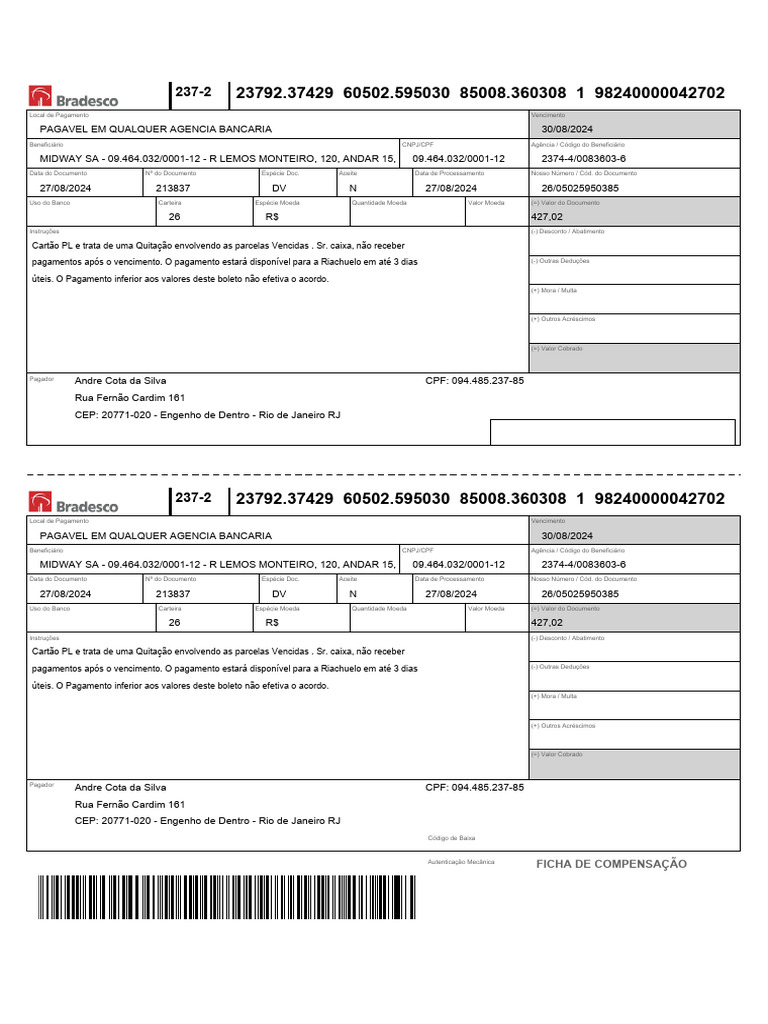 Ficha de Compensação: Autenticação Mecânica | PDF