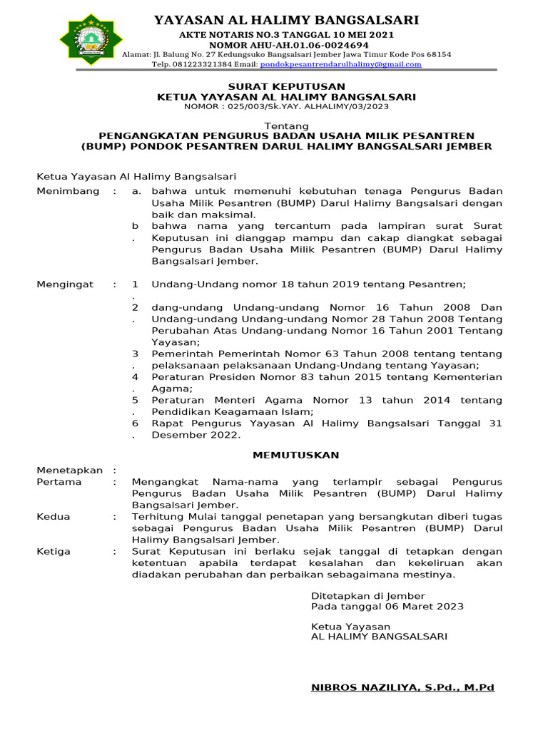 Surat Keputusan Pengelola Unit Usaha PDF