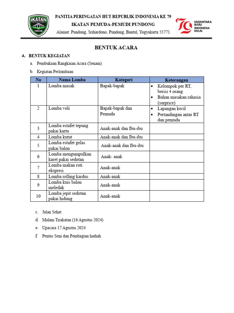 Bentuk Acara 17an 2024 Baru | PDF
