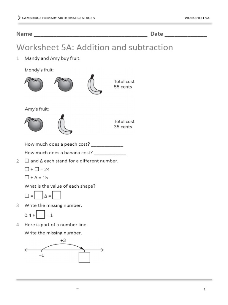 Prim Maths 5 2ed TR Diff Ws 5a | PDF