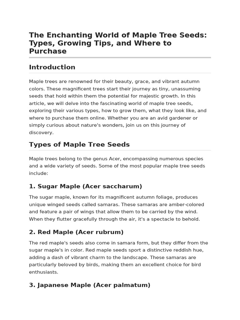 Growing and Buying Maple Tree Seeds | PDF | Maple | Seed