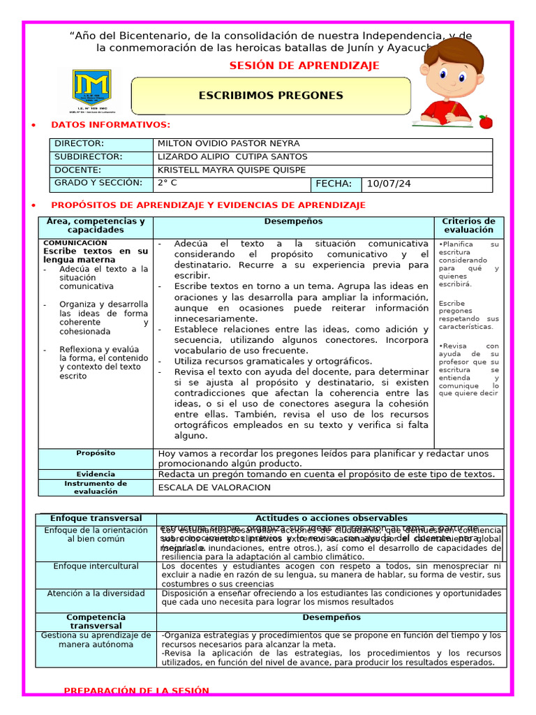 Miercoles 10 Sesion D3 Com Escribimos Pregones | PDF