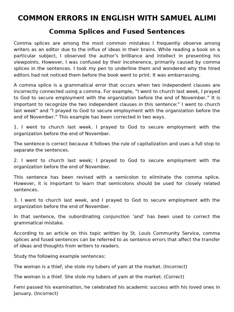 Comma Splices | PDF