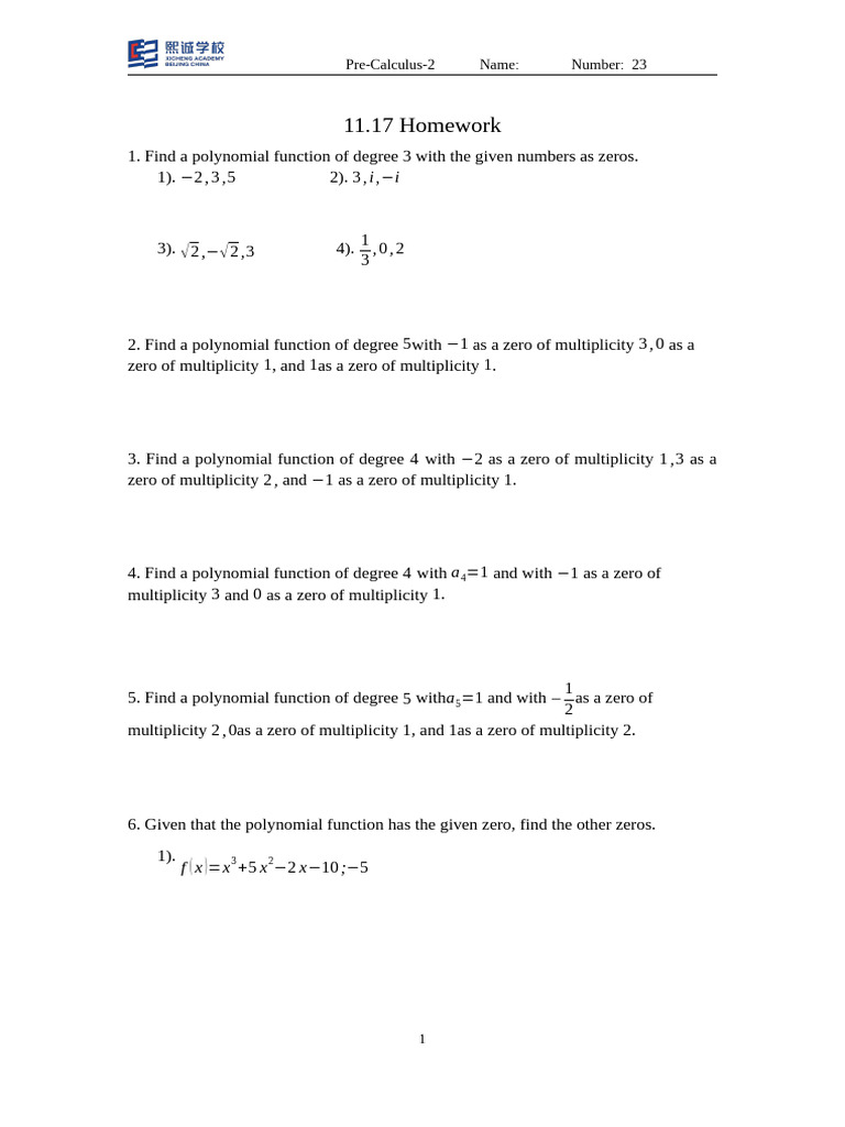 11.17 Polynomial Function | PDF